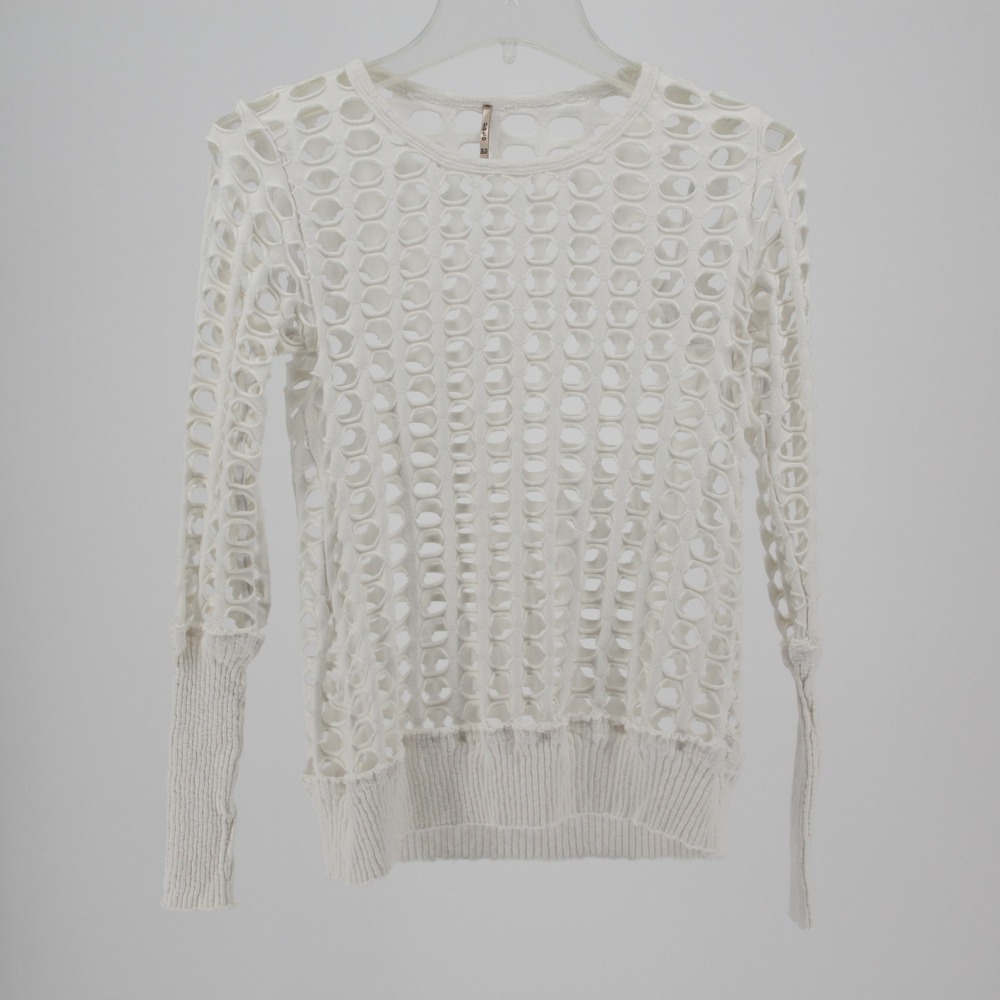 Pete Collection Women's White Laser Cut Out‎ Long Sleeve Knit Top Size XS